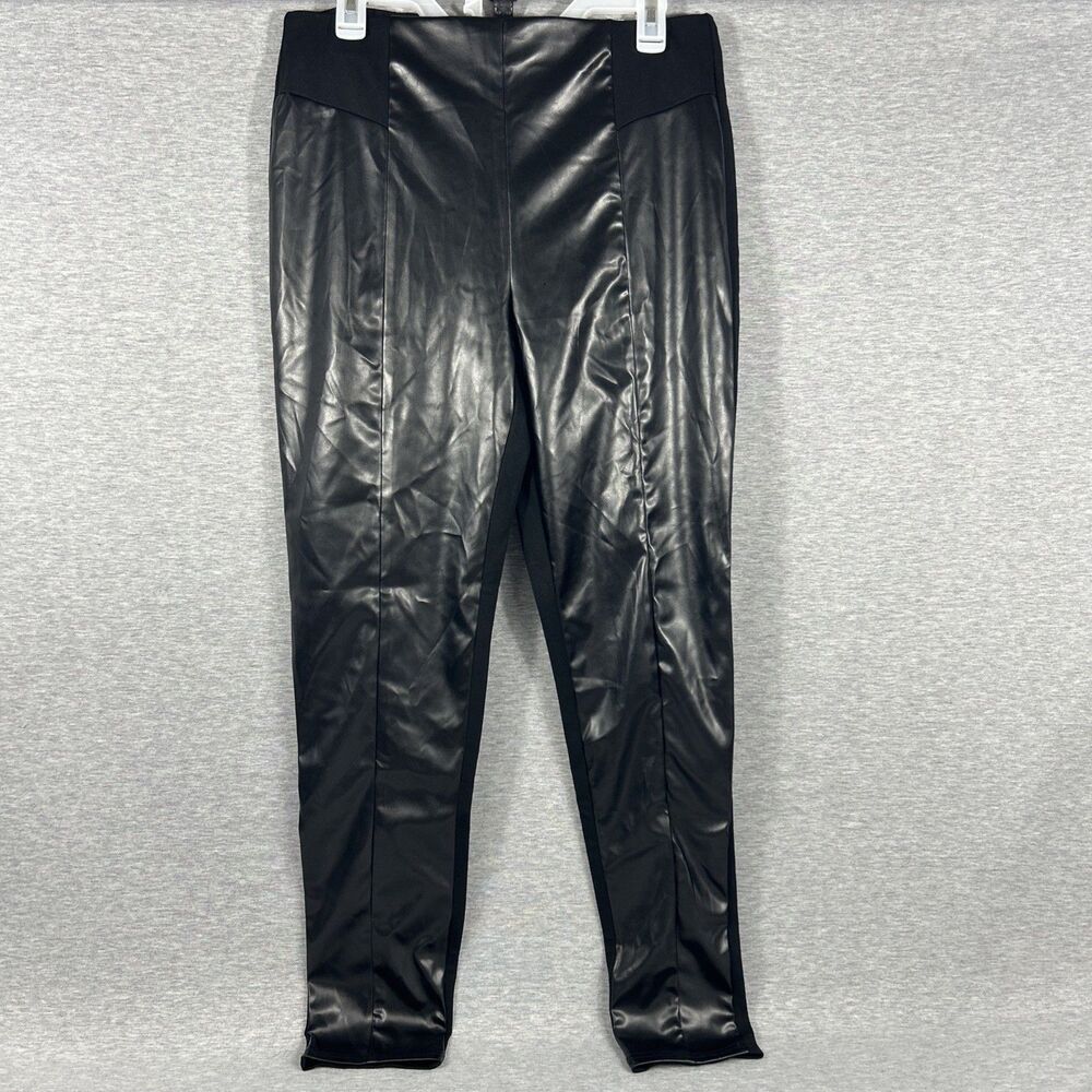 NEW-INC Women's High-Rise Faux-Leather & Ponte Fixture Skinny Leg Pants Black, L